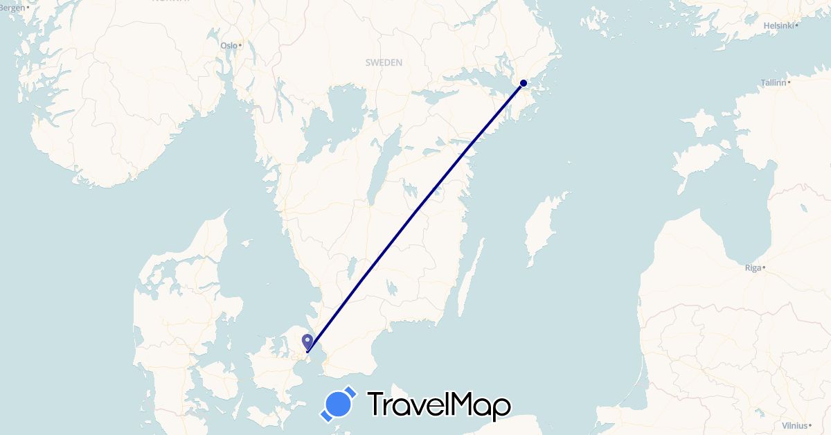 TravelMap itinerary: driving in Denmark, Sweden (Europe)